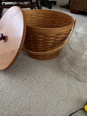 Longaberger Sewing Basket , 3 Protectors, non LB Lid- EC SFH